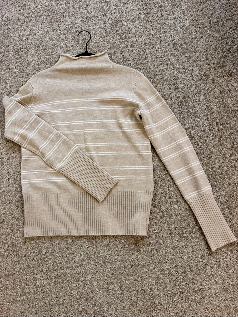 French Connection Beige with White Stripes Mock Neck Sweater Size - Medium